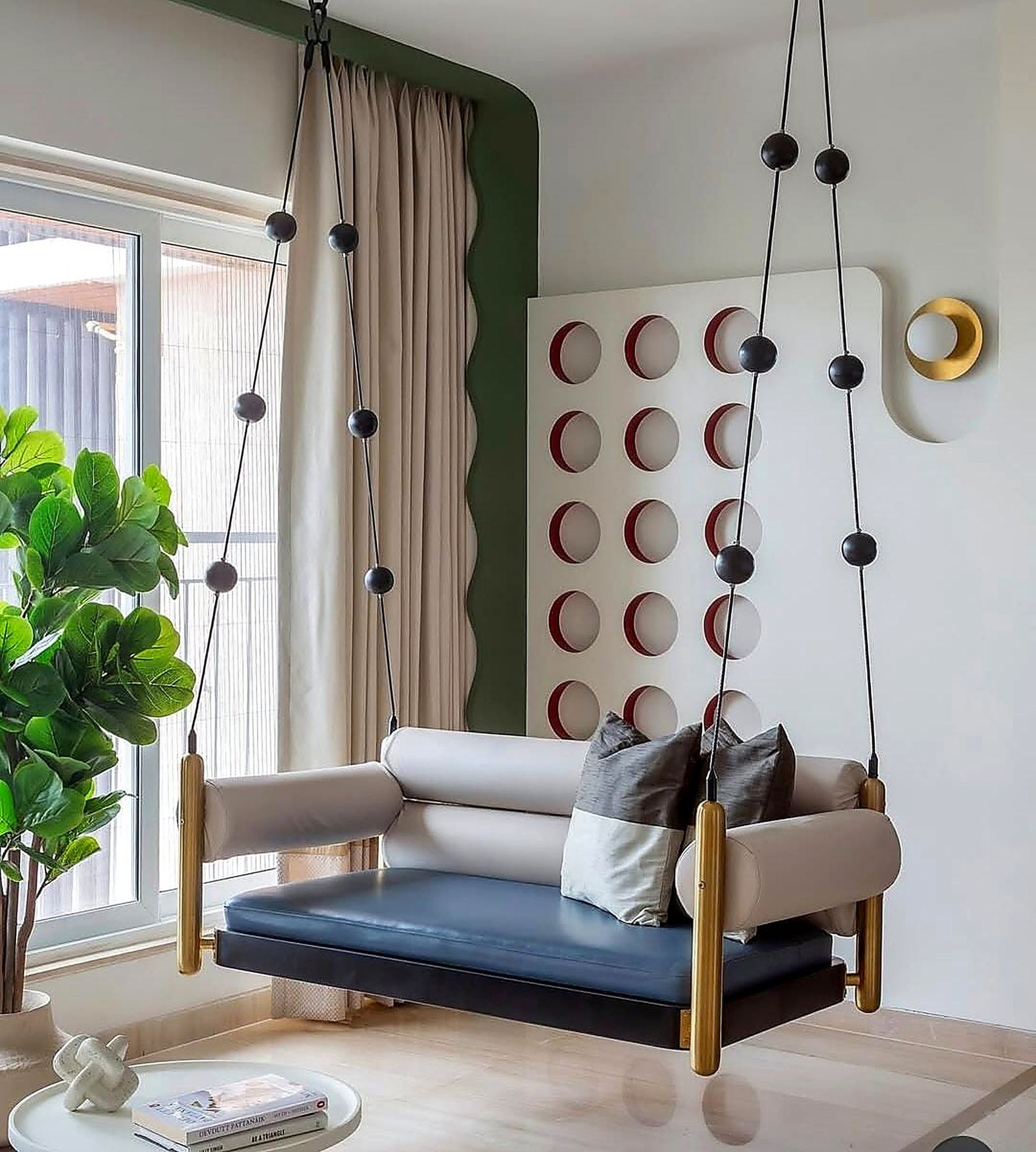 Living room with a hanging swing seat